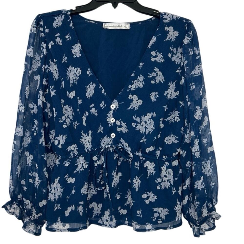 Abercrombie & Fitch Blue Floral Babydoll Peplum Top Sheer Feminine  Cottage L